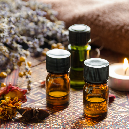 aromatherapy oils on a table